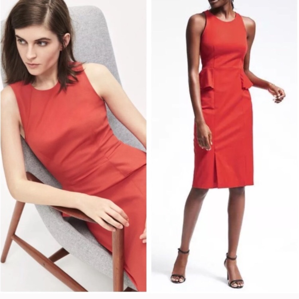 NWT Banana Republic peplum red orange dress